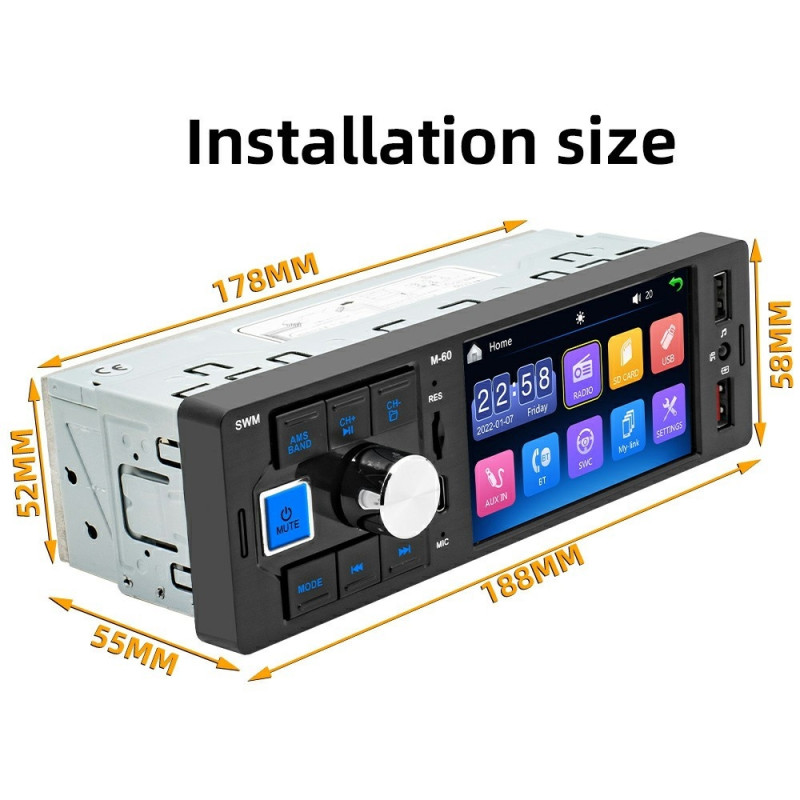 Bilstereo M-60 4,1-tommer HD Touchscreen MP5 Bluetooth Dual USB Reverse Image Player