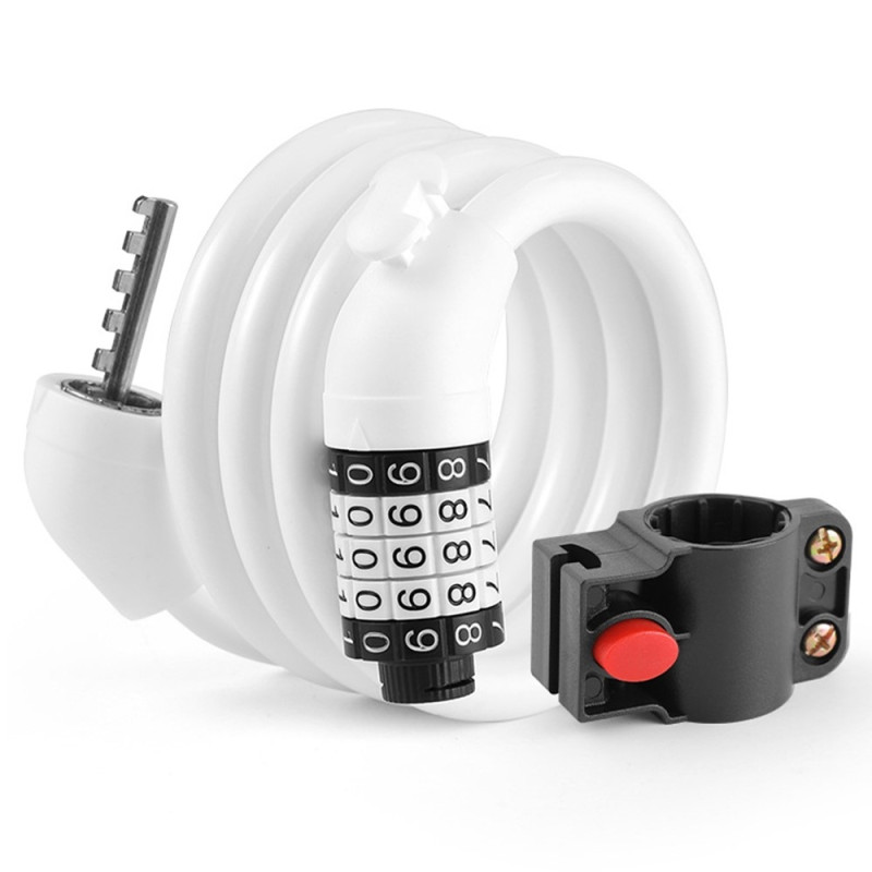 Bicycle lock Lock Cable 5-digit combination mounting bracket - White