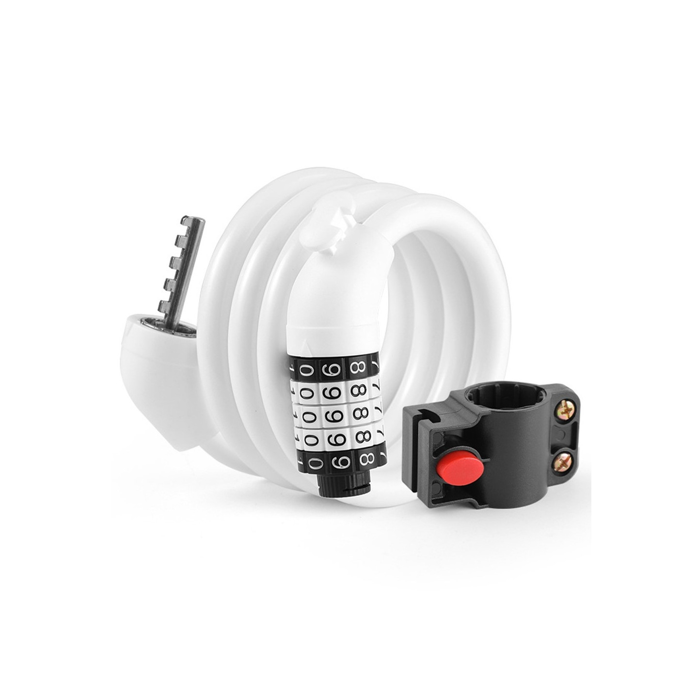 Bicycle lock Lock Cable 5-digit combination mounting bracket - White