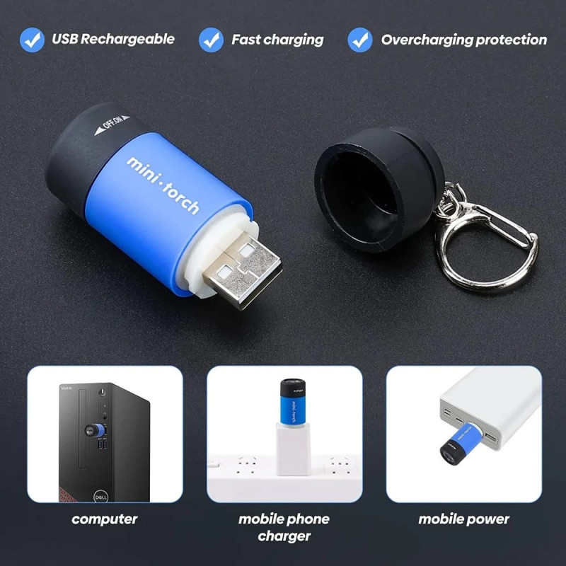 IPX4 Waterproof Mini Rechargeable LED 25 Lumen Flashlight - Blue