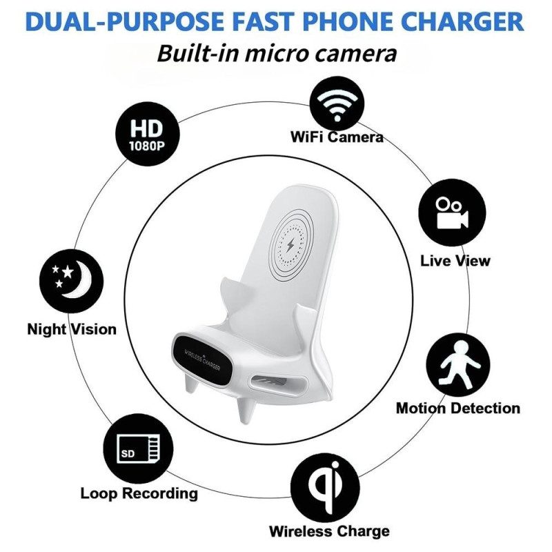 Wireless Charger Hidden Camera Remote Monitoring 1080P HD WiFi Security Camera