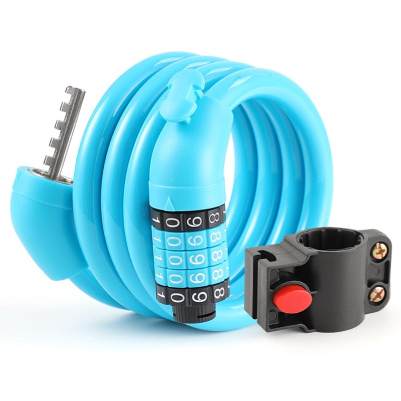 Bicycle lock Lock Cable 5-digit combination mounting bracket - Blue
