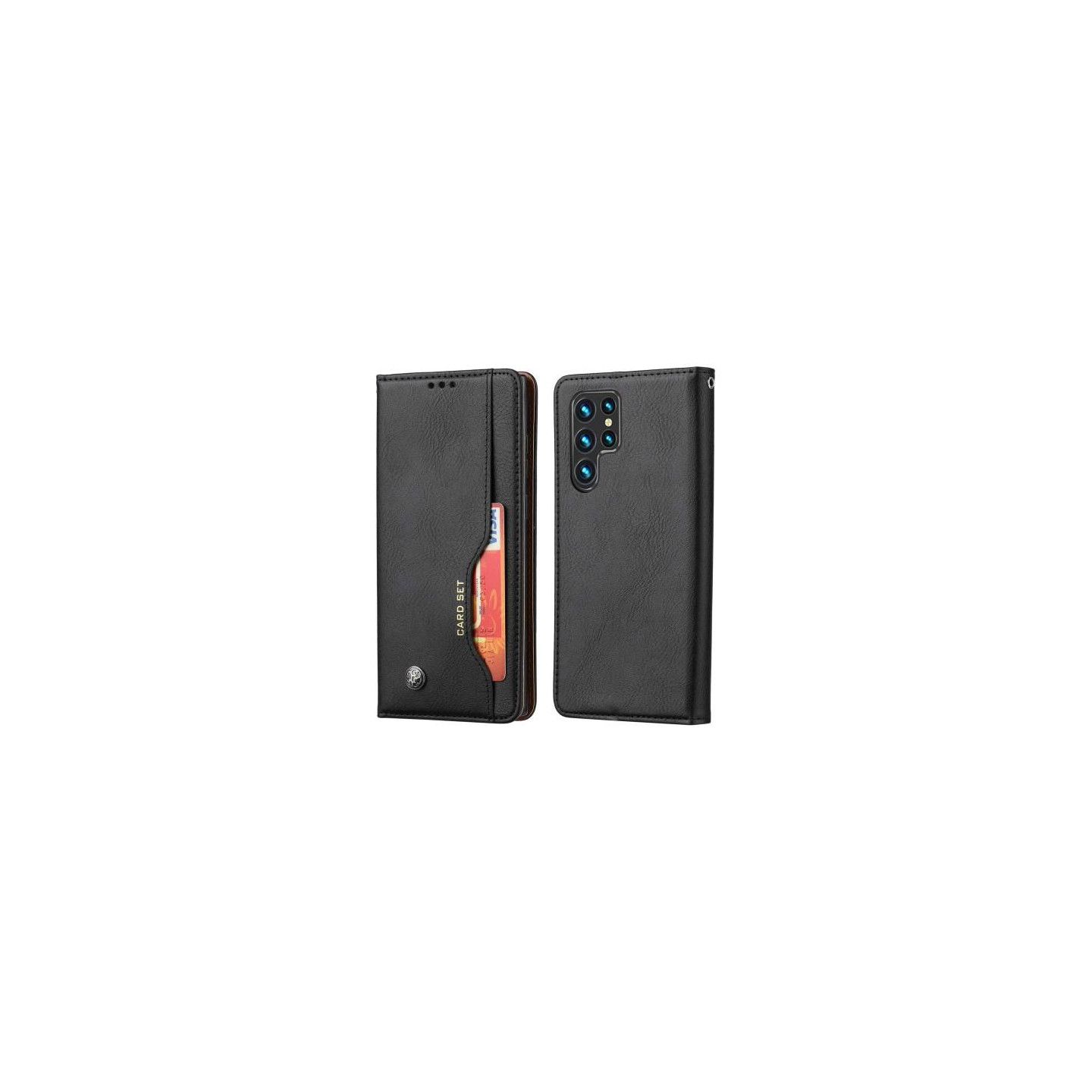 Samsung Galaxy S23 Ultra Wallet Stand Phone Flip Case Cover - Black