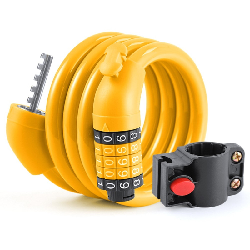 Cykellås Lås Kabel 5-cifret kombinationsmonteringsbeslag - orange