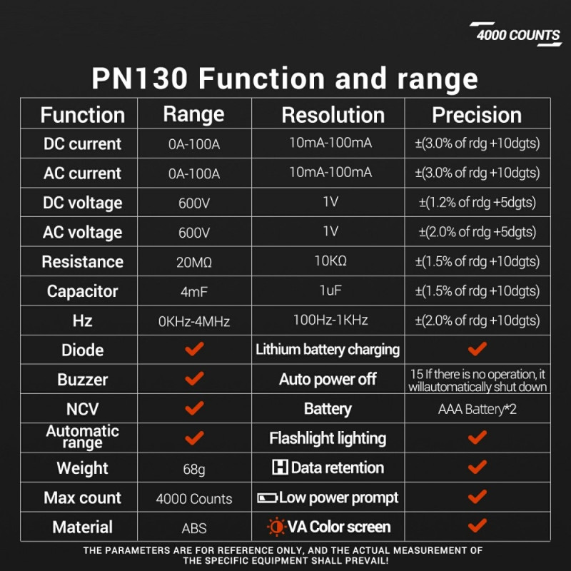 U-formet digital multimeter DC/AC spenningsstrømmotstandskondensatortester