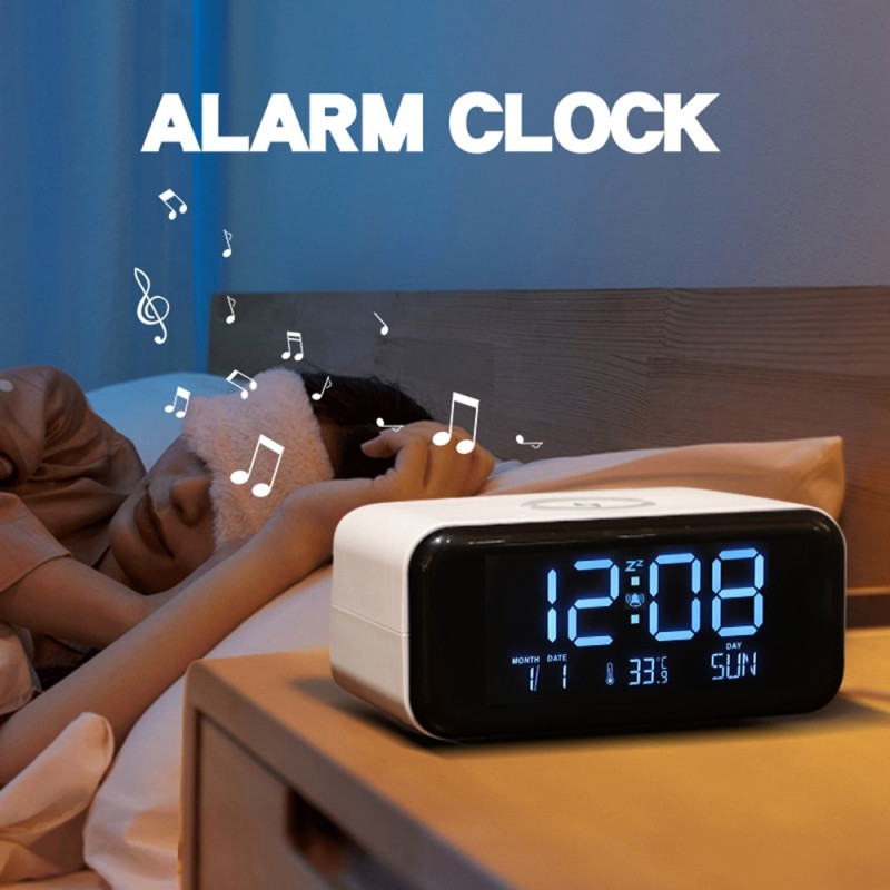 Alarm Clock Night Light Bluetooth Speaker 15W Wireless Charging Large Screen