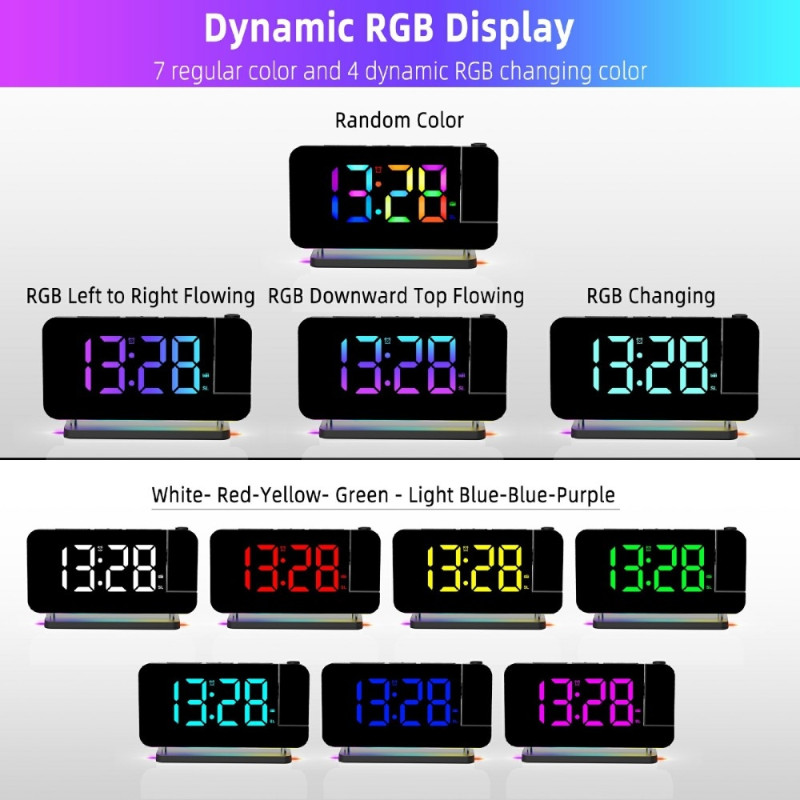 Colorful Night Light FM Radio Projection Clock LED Electronic Alarm Clock