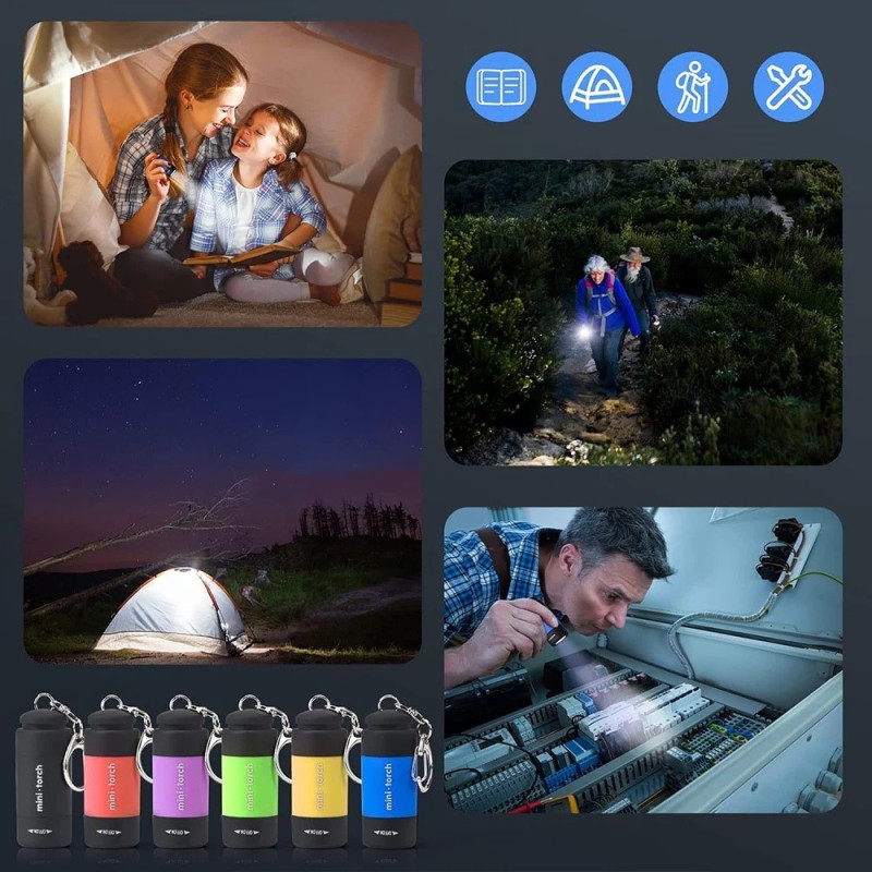 IPX4 Vandtæt Mini Genopladelig LED 25 Lumen lommelygte - Sort