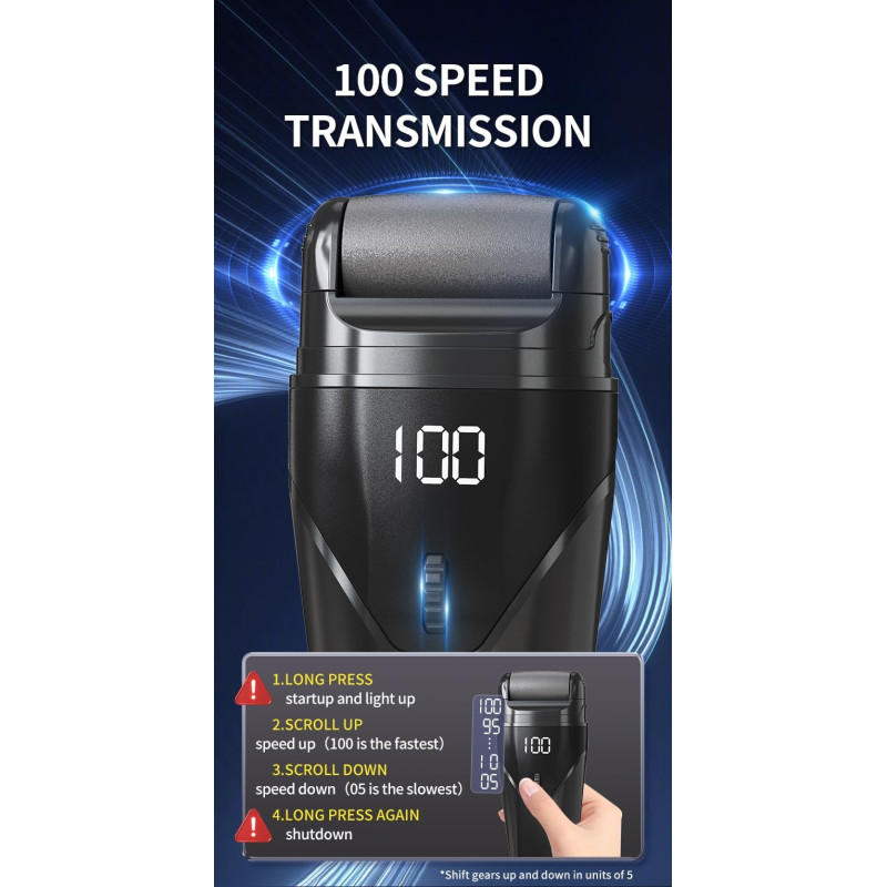 100 hastigheder Elektrisk fodfil 3 slibehoveder digitalt display Pedicure