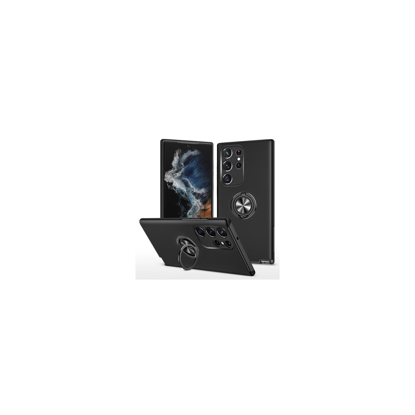 Samsung Galaxy S23 Ultra Fingerring Kickstand Hybrid Taske - Sort