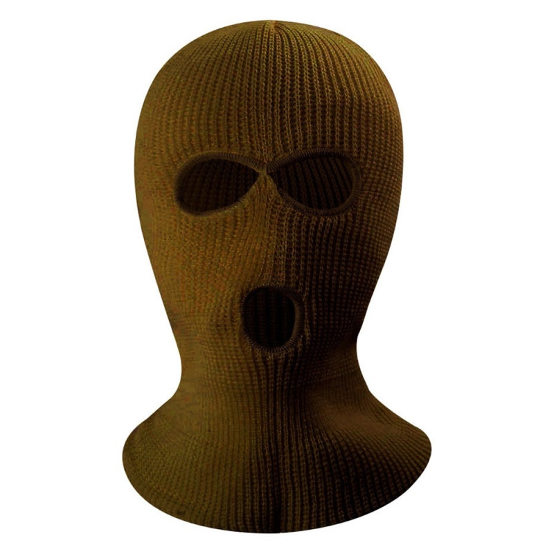 Vinter fuld ansigtsmaske Tre - huls Balaclava strikket hue hals damask - Brun