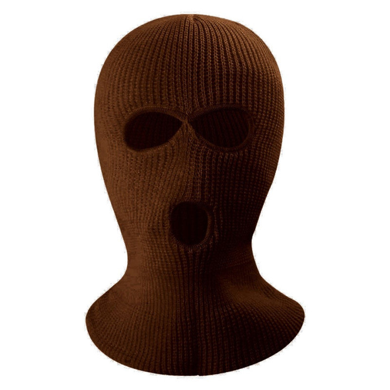 Vinter fuld ansigtsmaske Tre - huls Balaclava strikket hue hals damask - Mørkebrun