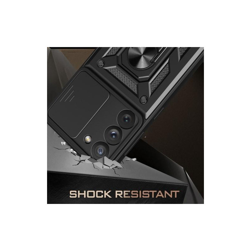 Samsung Galaxy S23+ (Plus) Hybrid Deksel Med Fingerring & Metallplate - Svart