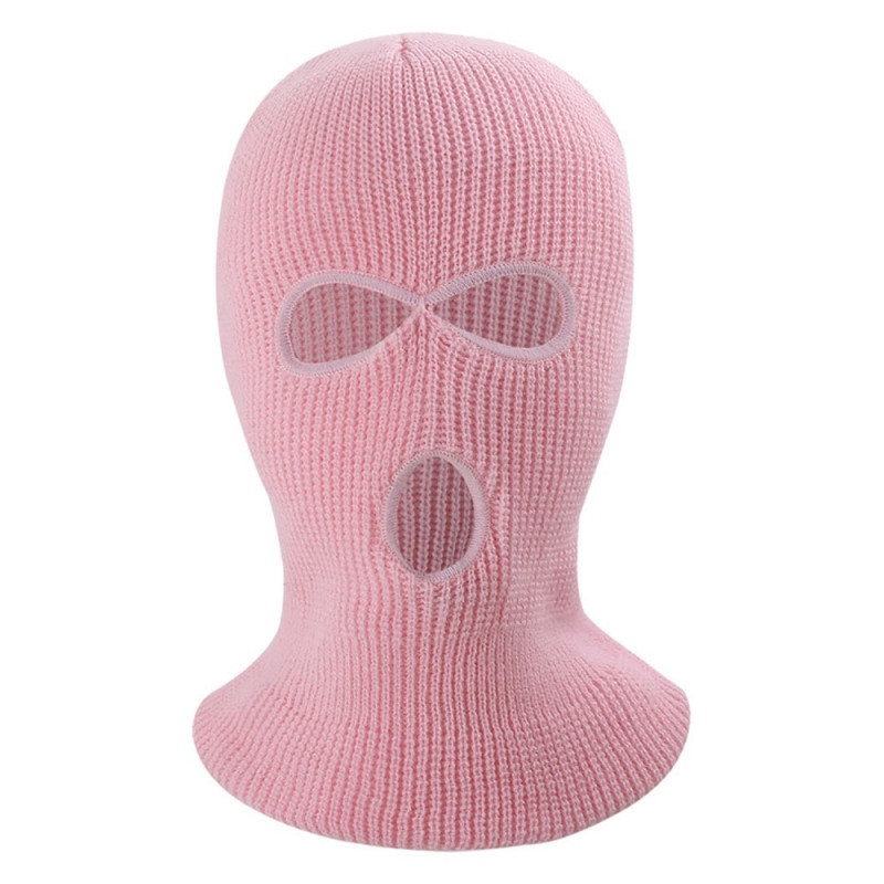 Vinter Helansikte Mask Tre - håls Balaclava Stickad Hatt Hals Damask - Rosa