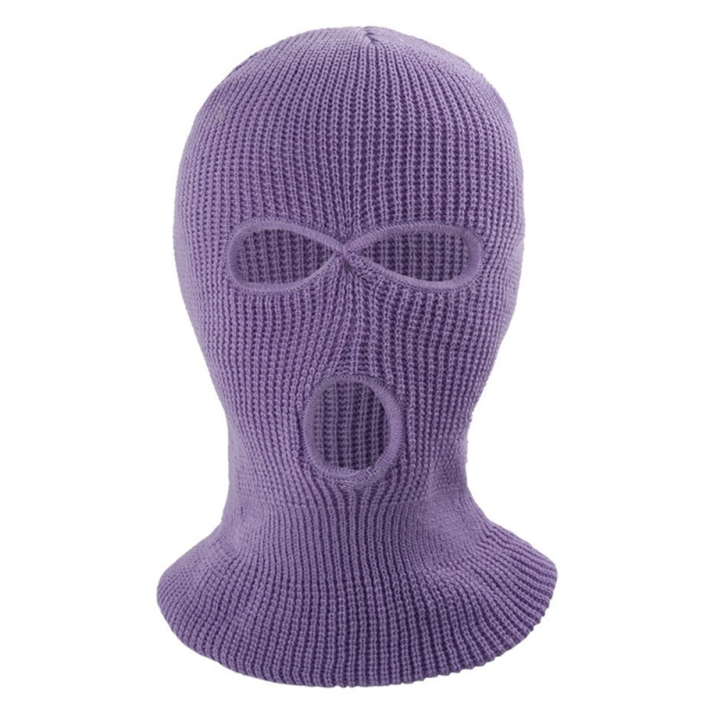 Vinter helmaske Tre - hulls Balaclava Strikket hattehals Damask - Lilla