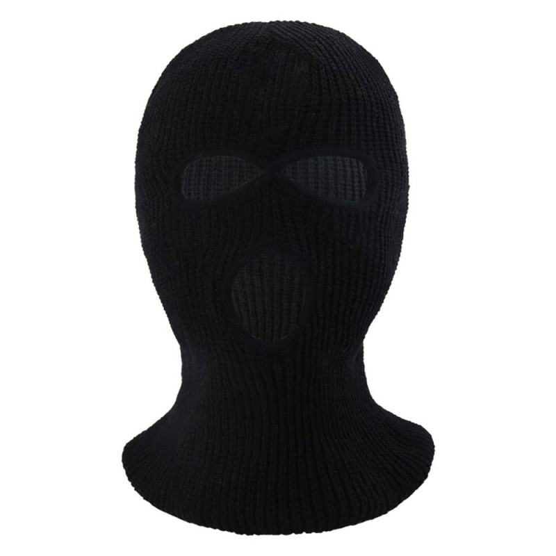 Vinter helmaske Tre - hulls Balaclava Strikket hattehals Damask - Svart