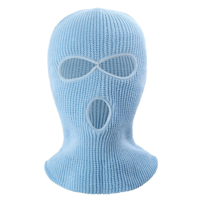 Winter Full Face Mask Three - Hole Balaclava Knitted Hat Neck Damask - Sky Blue