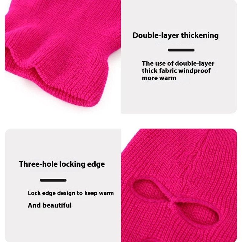 Vinter Helansikte Mask Tre - håls Balaclava Stickad Hatt Hals Damask - Sky Blue