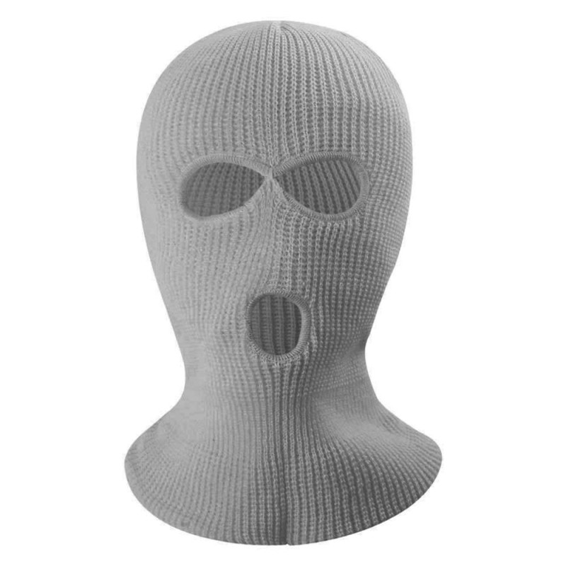 Vinter Helansikte Mask Tre - håls Balaclava Stickad Hatt Hals Damask - Grå