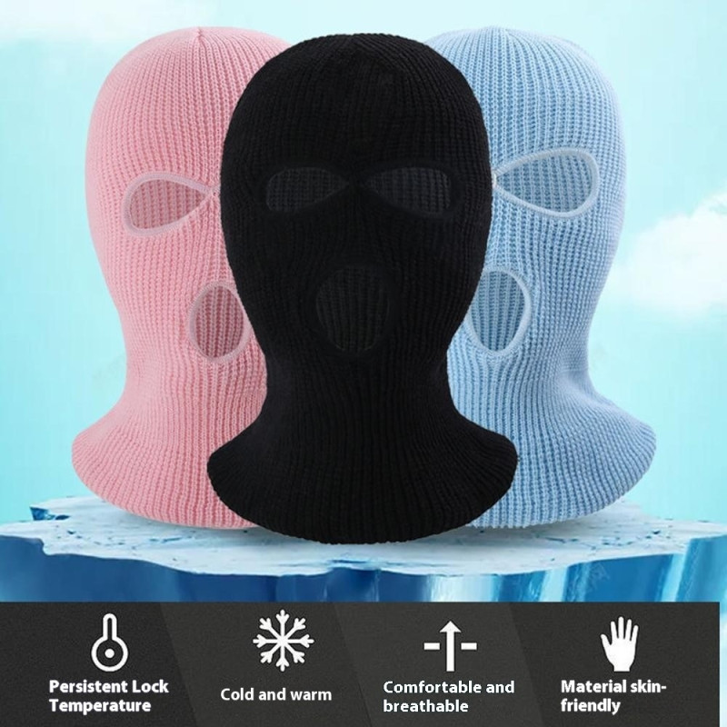 Vinter Helansikte Mask Tre - håls Balaclava Stickad Hatt Hals Damask - Grå