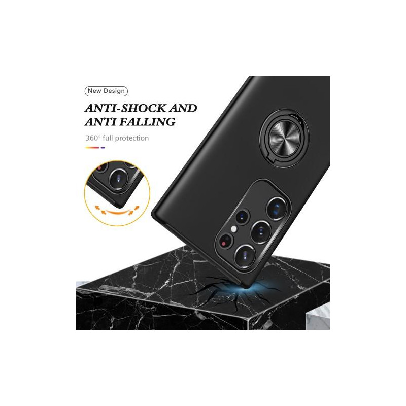 Samsung Galaxy S23 Ultra Fingerring Kickstand Hybrid Taske - Sort