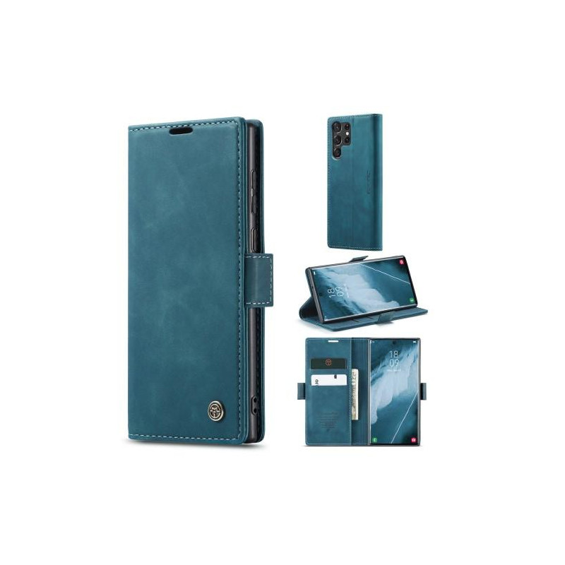 CASEME Retro Lompakkokotelo Samsung Galaxy S23 Ultra - Sininen