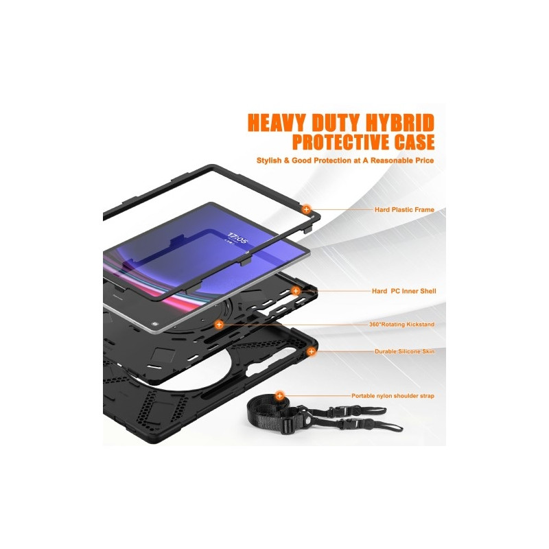 Till Samsung Galaxy Tab S10 Ultra / S9 Ultra / S8 Ultra Heavy Duty Armor skal med axelrem