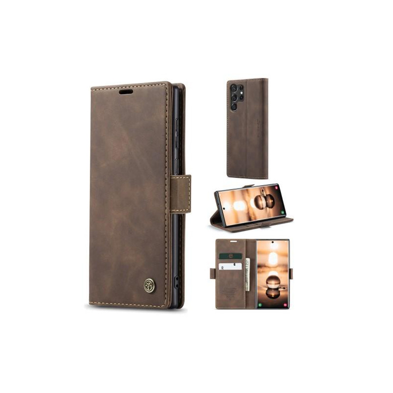 CASEME Retro Wallet Case for Samsung Galaxy S23 Ultra - Coffee