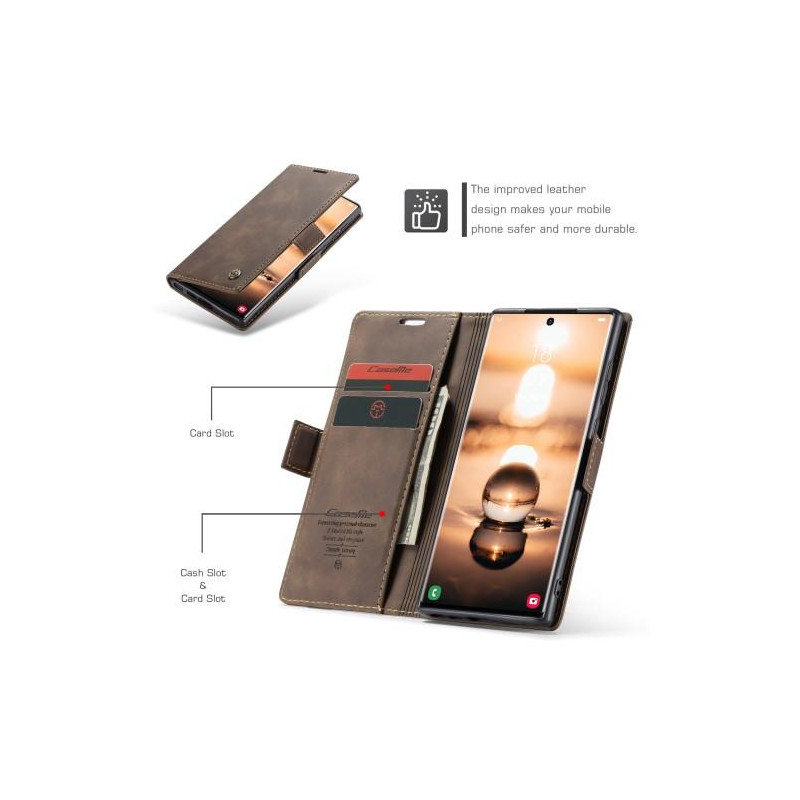 CASEME Retro Wallet Case for Samsung Galaxy S23 Ultra - Coffee