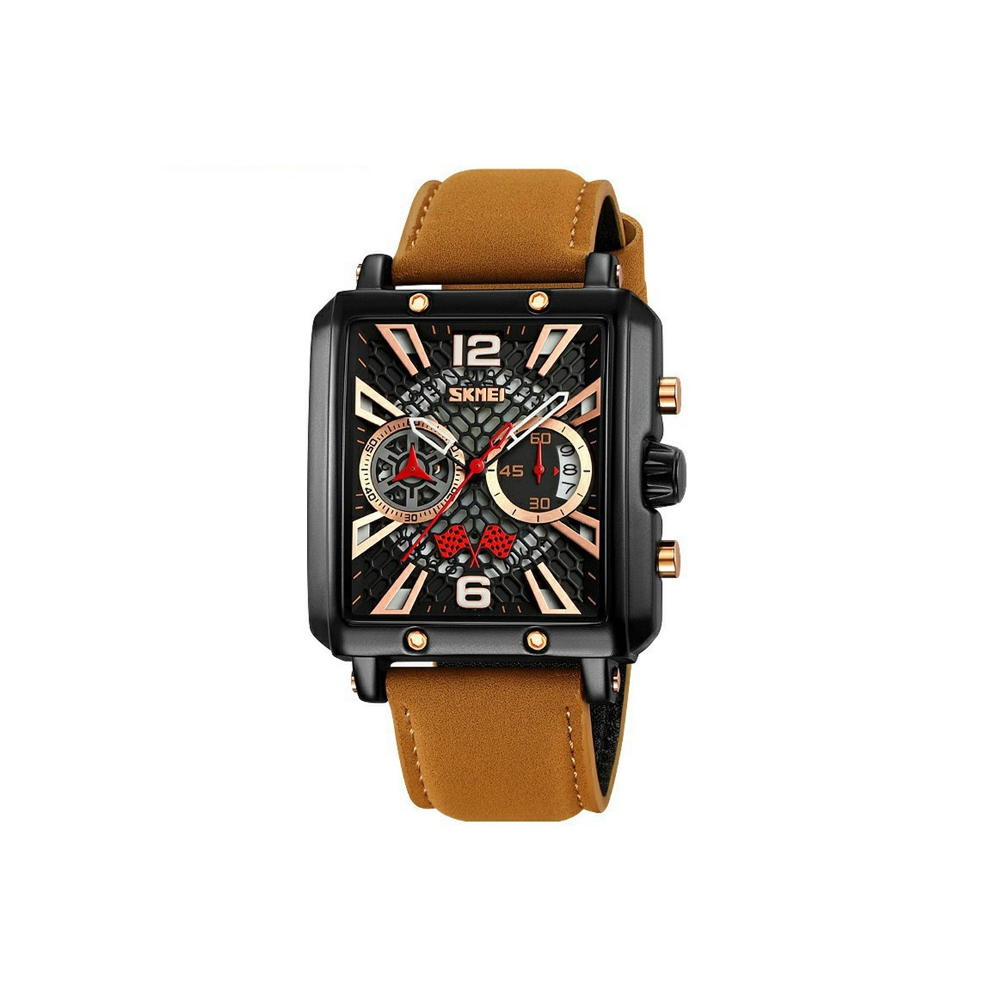 SKMEI Armbåndsur Til Mænd Læderrem Firkantet Quartz Ur - Brun+Sort