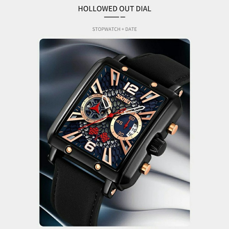 SKMEI Wristwatch Watch For Men Leather Strap Square Quartz Watch - Brown+Black