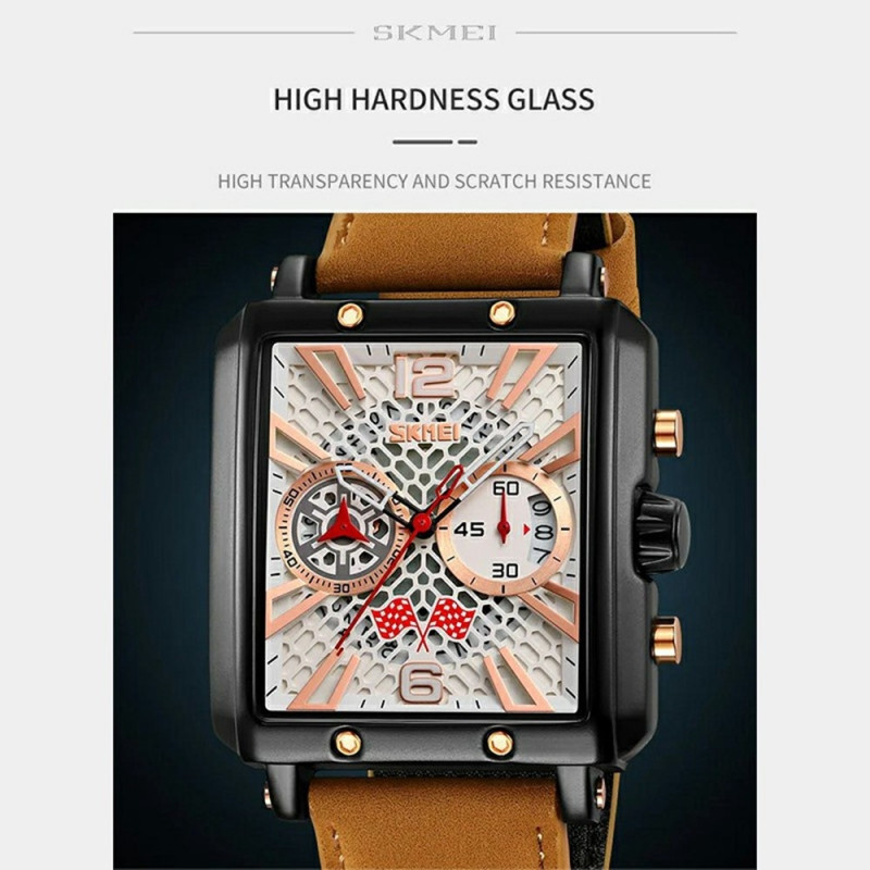 SKMEI Wristwatch Watch For Men Leather Strap Square Quartz Watch - Black+Black