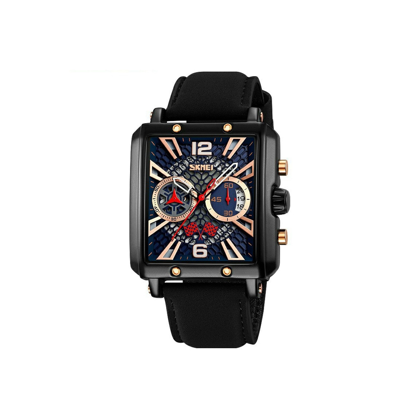 SKMEI Armbåndsur Til Mænd Læderrem Firkantet Quartz Ur - Sort+Blå