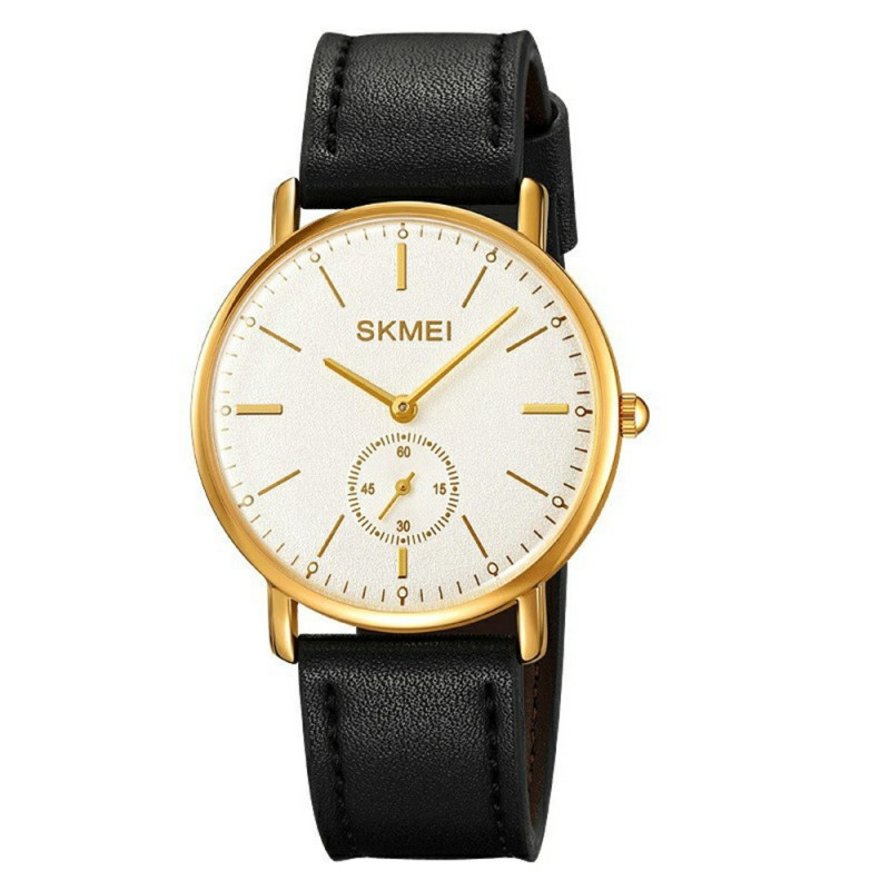 SKMEI Wristwatch Watch Leather Strap Round Quartz Watch - Gold