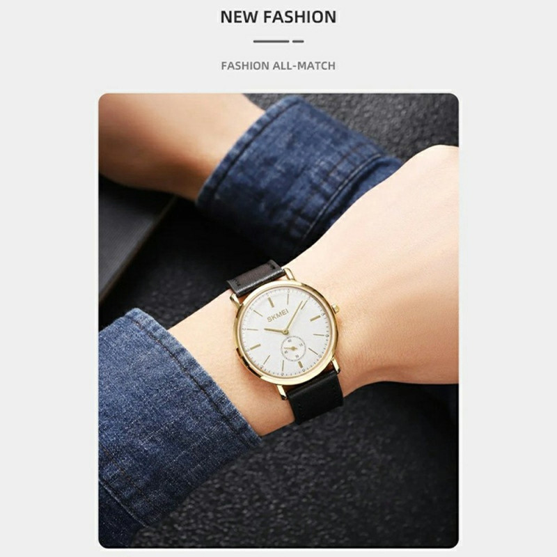 SKMEI Wristwatch Watch Leather Strap Round Quartz Watch - Black