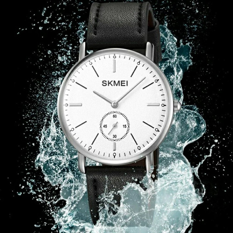 SKMEI Armbåndsur Ur Læderrem Rundt Quartz Ur - Sort