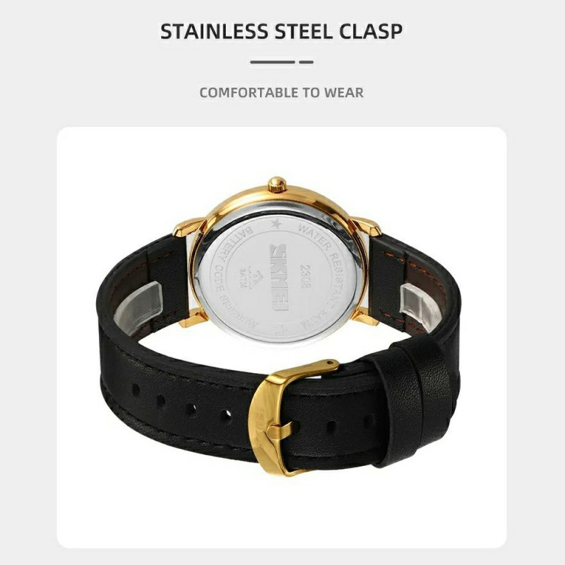 SKMEI Wristwatch Watch Leather Strap Round Quartz Watch - Silver