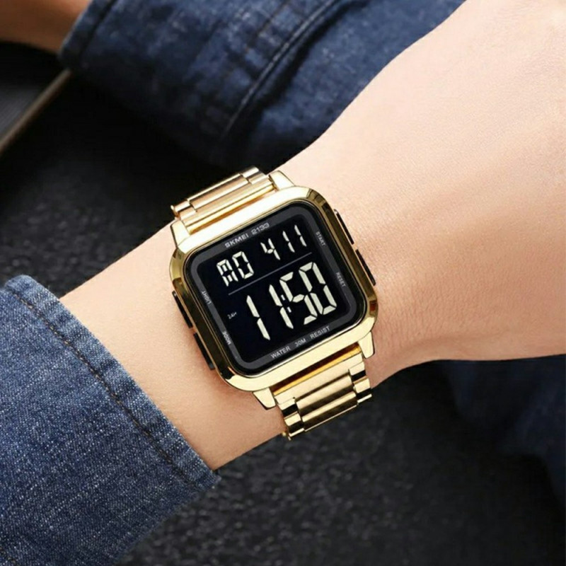 SKMEI Digitalt Elektronisk Armbåndsur Stålrem Firkantet - Sort