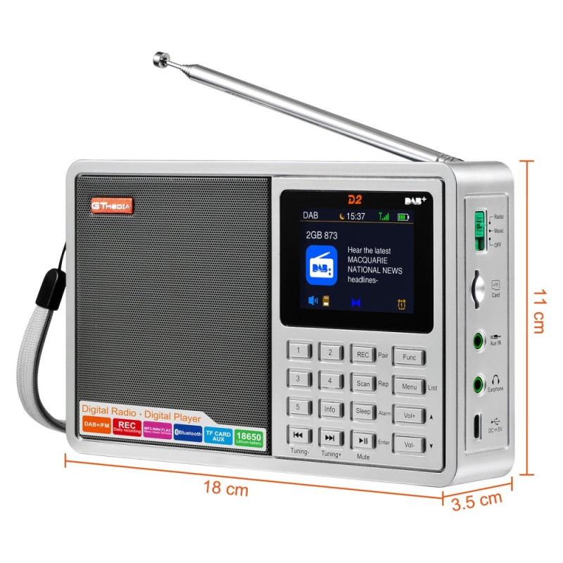 Digitaalinen radiovastaanotin DAB+FM RDS Bluetooth MP3 - soitin REC tallennin TF - kortti