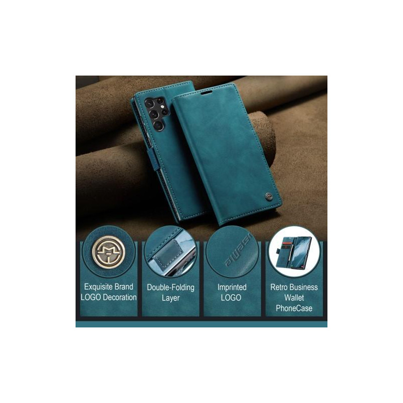 CASEME Retro Wallet Case for Samsung Galaxy S23 Ultra - Blue