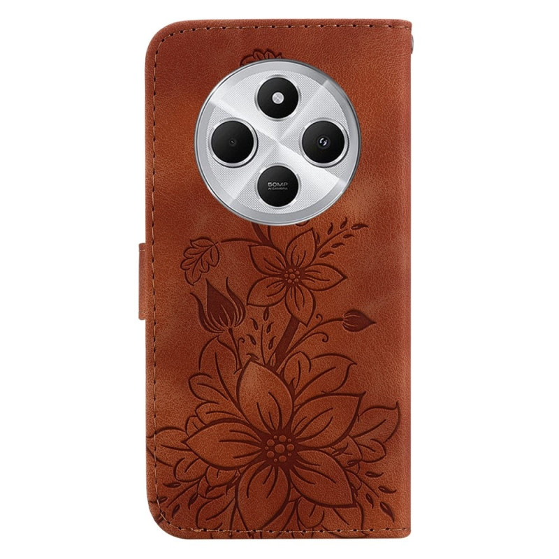 For Xiaomi Redmi 14C 4G Case Lily Flower Imprint Phone Cover with Stand