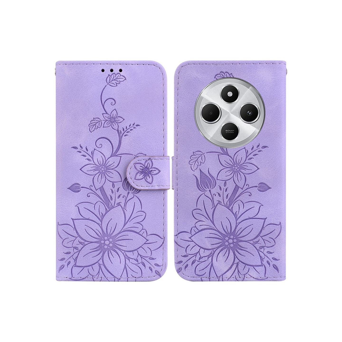 Til Xiaomi Redmi 14C Veske Stativ Lommebokveske Blomstermønster - Lilla