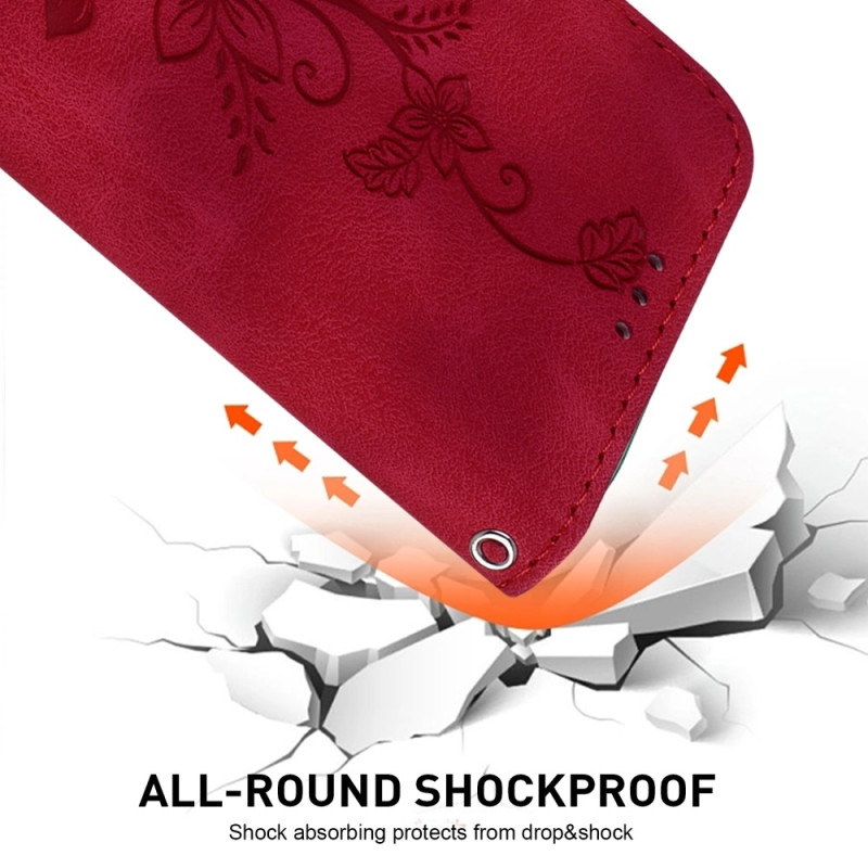 Xiaomi Redmi 14C 4G Suojakuori Lily Flower Imprint Nahkainen Puhelinsuojus Jalustalla