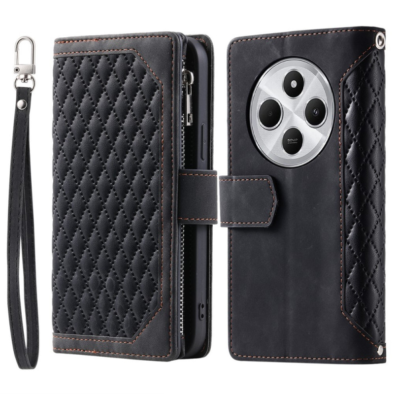 Til Xiaomi Redmi 14C Zipper Wallet Case Rhombus Telefoncover - Sort