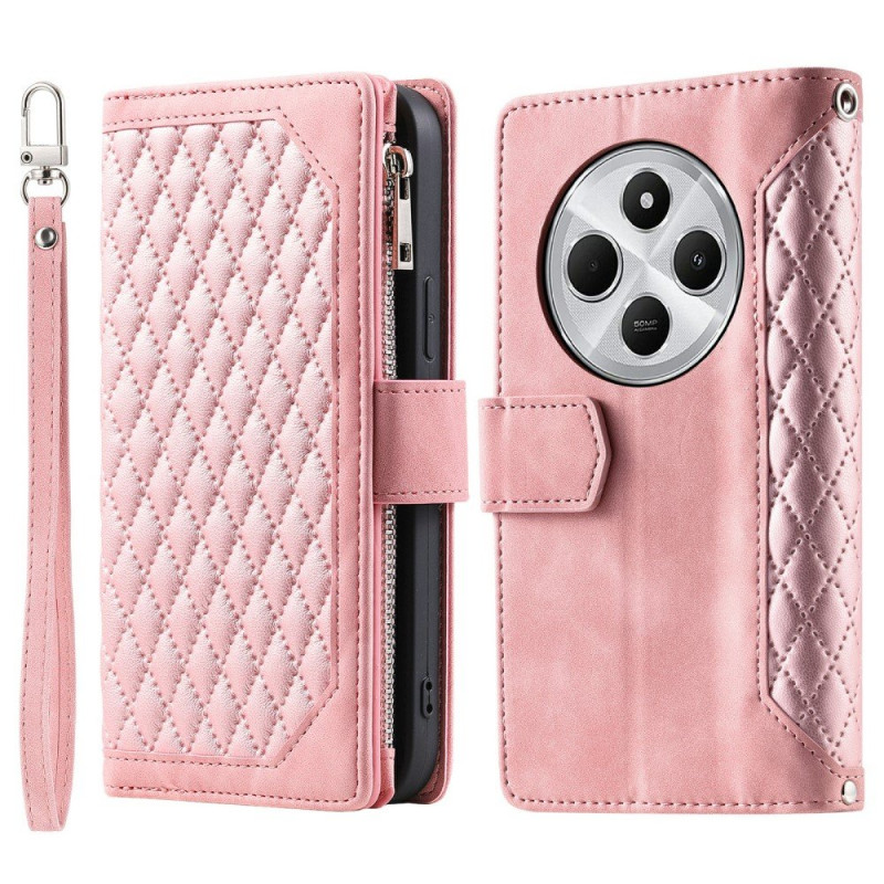 Xiaomi Redmi 14C Zipper Wallet Case Rhombus Stitching Line Puhelinsuojus