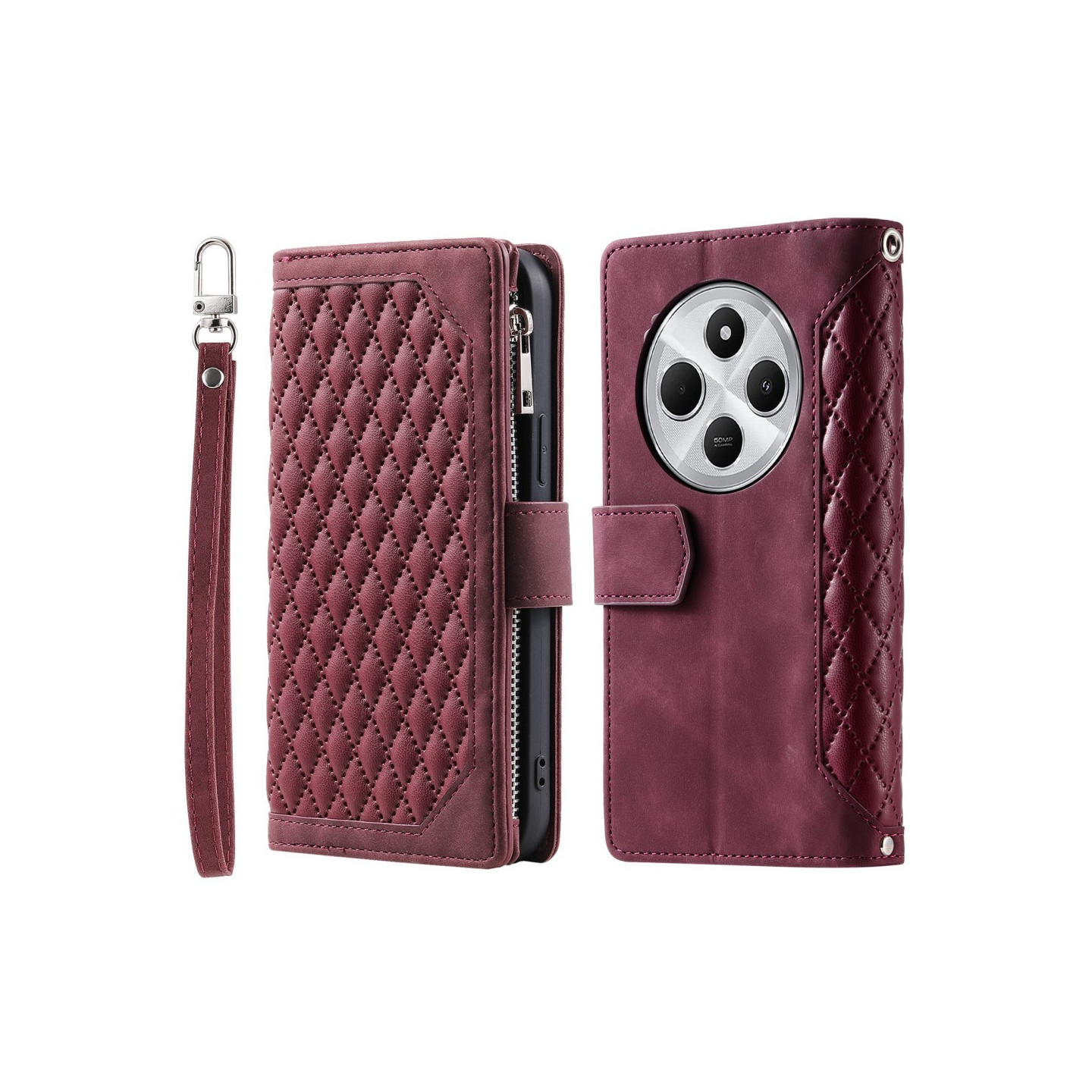 Til Xiaomi Redmi 14C Zipper Wallet Case Rhombus Telefoncover