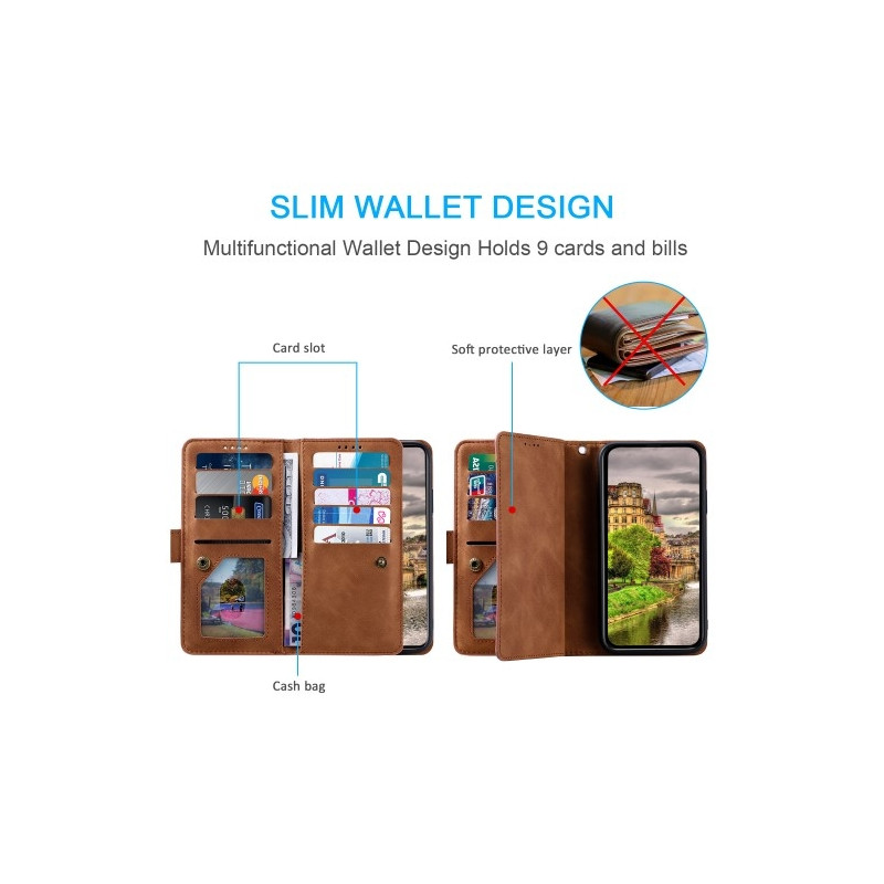 För Xiaomi 14T Pro Fodral med Dragkedja och 9 Kortplatser