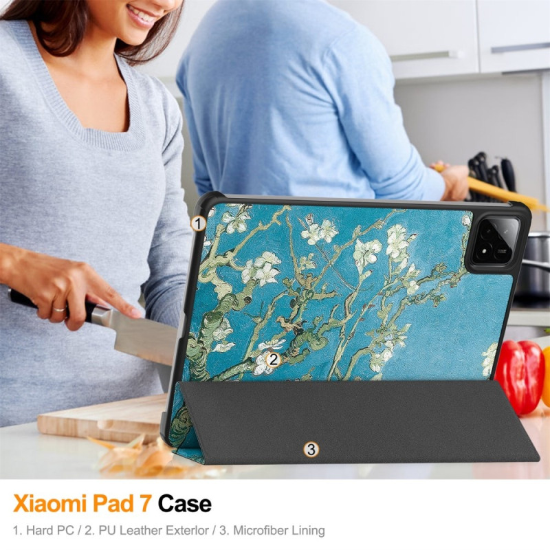Slim Fit Cover Fodral För Xiaomi Pad 7 Auto Wake / Sleep - Apricot Blossom