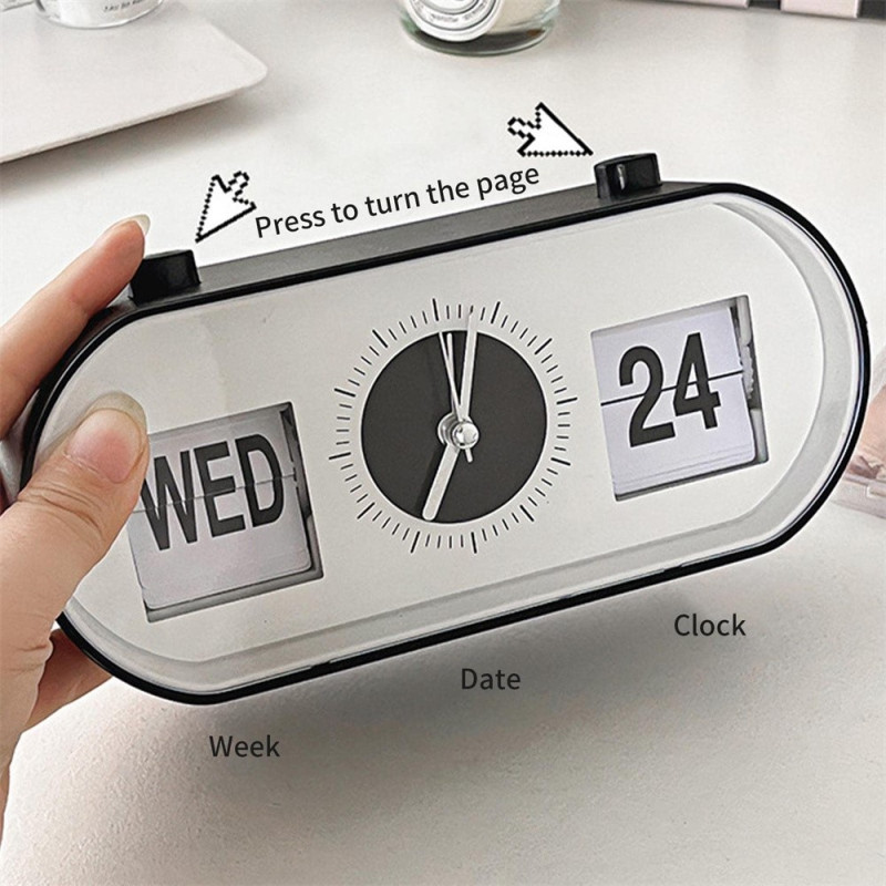 Manual Page Clock Rotation Desk Alarm Clock Calendar Clock