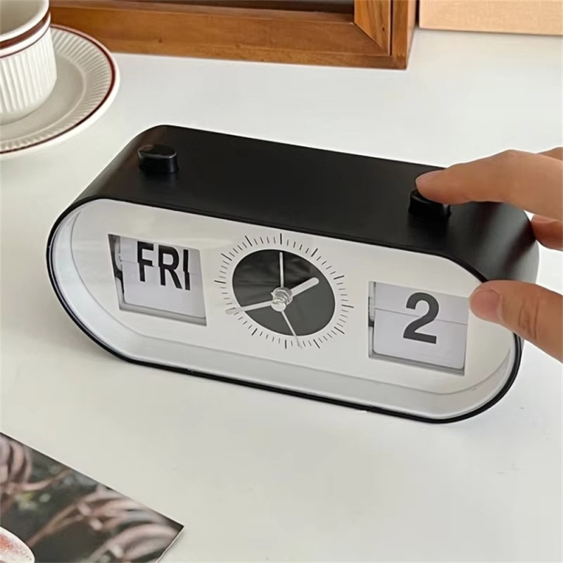 Manual Page Clock Rotation Desk Alarm Clock Calendar Clock